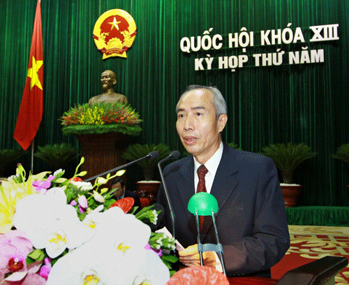 Chủ tịch Uỷ ban Trung ương Mặt trận Tổ quốc Việt Nam Huỳnh Đảm trình bày Báo cáo tổng hợp ý kiến, kiến nghị của cử tri