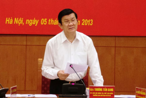Chủ tịch nước Trương Tấn Sang phát biểu tại buổi làm việc