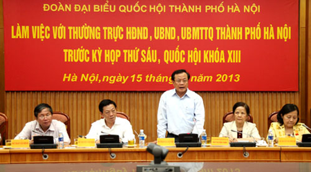 Đồng chí Bí thư Thành ủy Phạm Quang Nghị phát biểu tại buổi làm việc phát biểu tại buổi làm việc