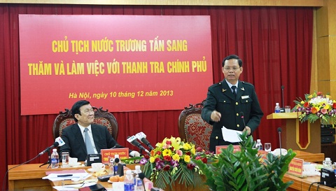 Tổng Thanh tra Chính phủ Huỳnh Phong Tranh báo cáo tại buổi làm việc