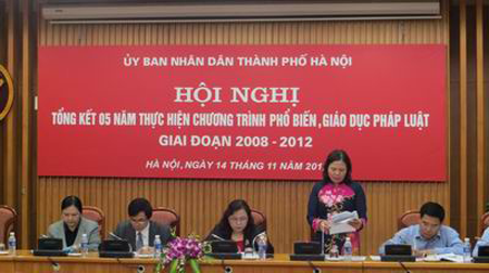 Hội nghị tổng kết 5 năm chương trình phổ biến giáo dục pháp luật giai đoạn 2008 - 2012 của thành phố Hà Nội 673/2.130 văn bản vi phạm pháp luật