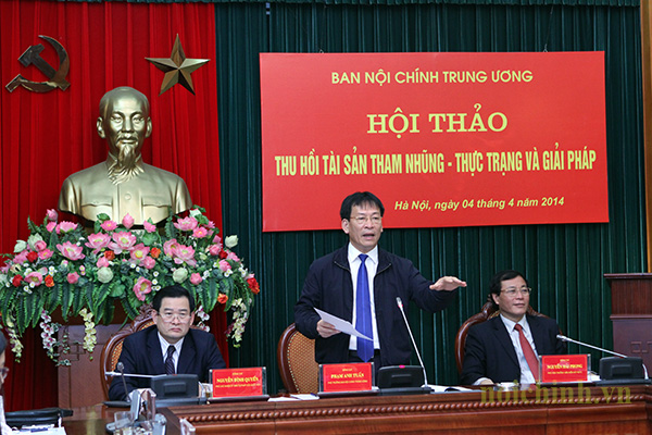 Đồng chí Phạm Anh Tuấn, Phó trưởng Ban Nội chính Trung ương phát biểu tại Hội thảo thu hồi tài sản tham nhũng do Ban Nội chính Trung ương tổ chức
