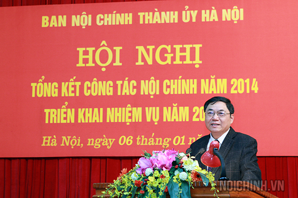 Đồng chí Nguyễn Công Soái, Phó Bí thư Thường trực Thành ủy Hà Nội phát biểu tại Hội nghị.
