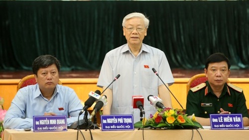 Tổng Bí thư Nguyễn Phú Trọng phát biểu tại buổi tiếp xúc cử tri. (Ảnh:TH)