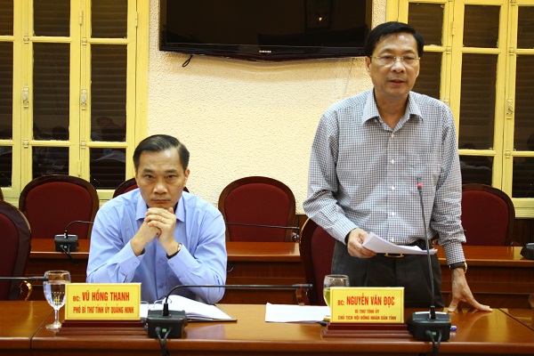 Đồng chí Nguyễn Văn Đọc, Bí thư Tỉnh ủy, Chủ tịch HĐND tỉnh Quảng Ninh phát biểu tại buổi làm việc 