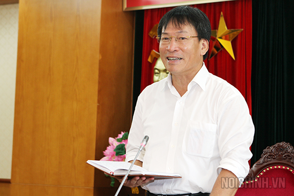 Đồng chí Phạm Anh Tuấn, Phó trưởng Ban Nội chính Trung ương, Tổ trưởng Tổ giúp việc phát biểu tại cuộc họp