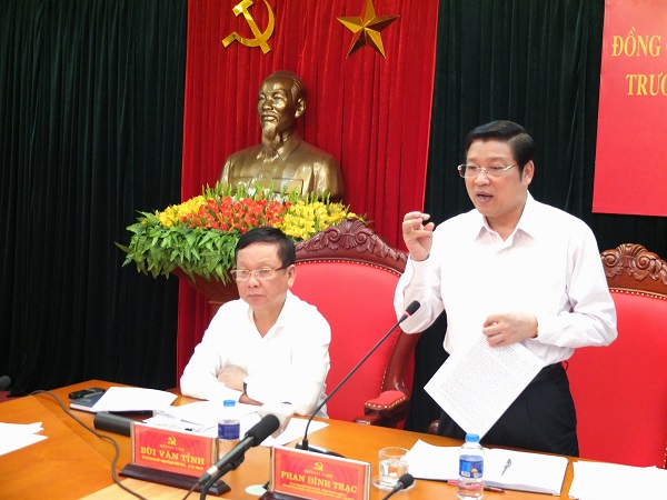 Đồng chí Phan Đình Trạc, Ủy viên Trung ương Đảng, Trưởng Ban Nội chính Trung ương, Phó Trưởng ban Thường trực Ban Chỉ đạo Trung ương về PCTN phát biểu tại buổi làm việc