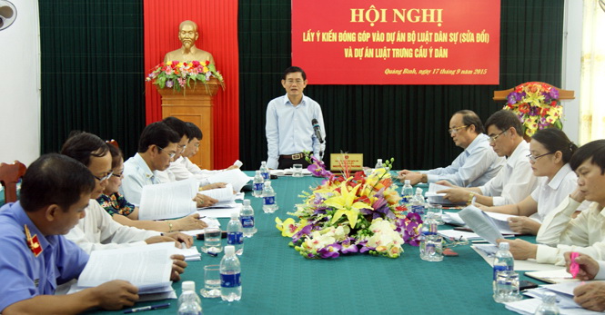 Hội nghị lấy ý kiến đóng góp vào dự án Bộ luật dân sự (sửa đổi) và dự án Luật trưng cầu ý dân của tỉnh Quảng Bình