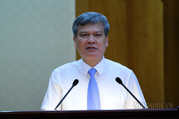 Đồng chí Nguyễn Văn Thông, nguyên Ủy viên Trung ương Đảng khóa XI, Phó trưởng Ban Nội chính Trung ương phát biểu tại buổi Lễ