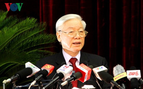 Đồng chí Tổng Bí thư Nguyễn Phú Trọng chủ trì và phát biểu khai mạc Hội nghị Trung ương 4 (Ảnh: VOV)
