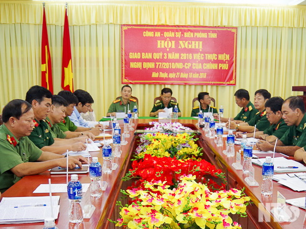 Hội nghị giao ban công tác phối hợp giữa 3 lực lượng Công an, Quân sự, Biên phòng tỉnh Ninh Thuận
