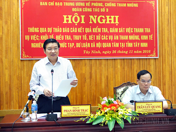 Đồng chí Phan Đình Trạc, Ủy viên Trung ương Đảng, Trưởng Ban Nội chính Trung ương, Phó trưởng Ban Thường trực Ban Chỉ đạo Trung ương về PCTN phát biểu chỉ đạo