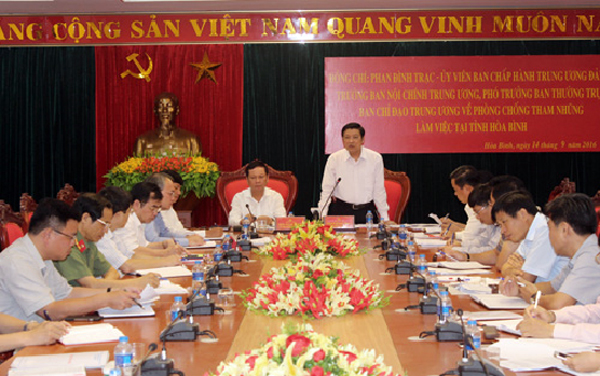 Đoàn công tác của Ban Nội chính Trung ương làm việc tại Tỉnh ủy Hòa Bình tháng 9-2016