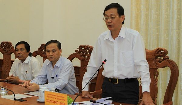 Đồng chí Nguyễn Đức Thanh, Ủy viên Trung ương Đảng, Bí thư Tỉnh ủy, Chủ tịch HĐND tỉnh Ninh Thuận phát biểu tại buổi làm việc