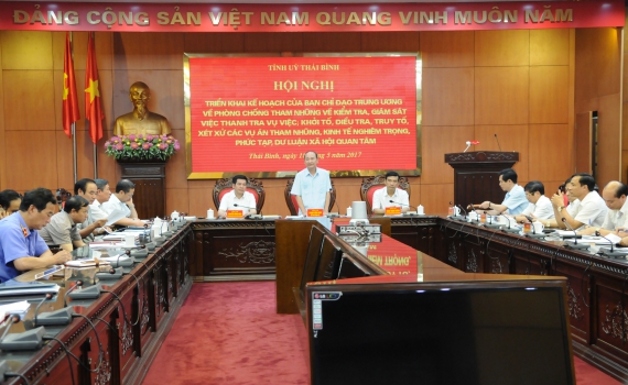 Hội nghị triển khai kế hoạch kiểm tra, giám sát về công tác PCTN của Ban Thường vụ Tỉnh ủy Thái Bình