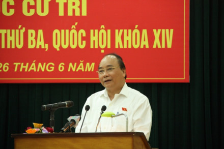 Thủ tướng Nguyễn Xuân Phúc phát biểu tại buổi tiếp xúc cử tri Hải Phòng ngày 26-6