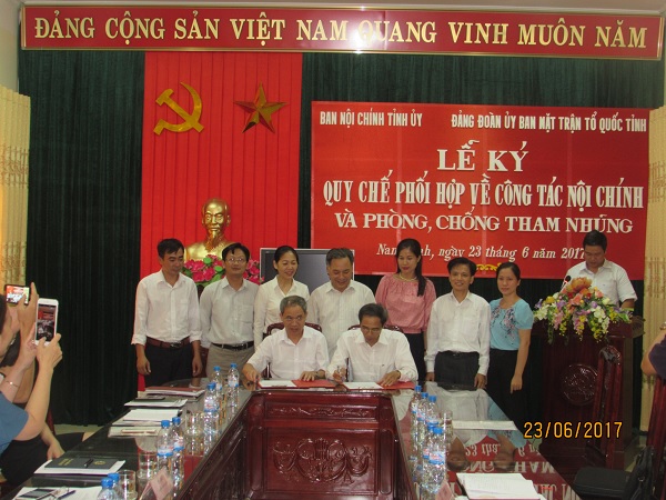 Lễ ký Quy chế phối hợp giữa Ban Nội chính tỉnh ủy Nam Định và Đảng đoàn Ủy ban Mặt trận Tổ quốc tỉnh về công tác nội chính và phòng, chống tham nhũng