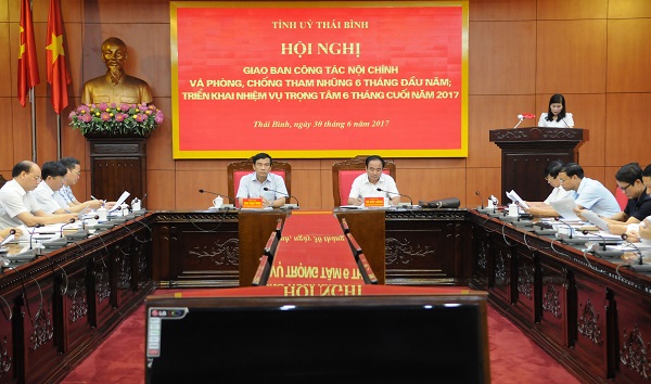 Hội nghị giao ban công tác nội chính và phòng, chống tham nhũng 6 tháng đầu năm 2017 của tỉnh Thái Bình