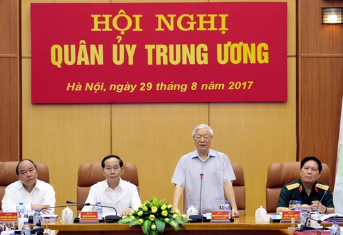 Tổng Bí thư Nguyễn Phú Trọng, Bí thư Quân ủy Trung ương phát biểu tại Hội nghị