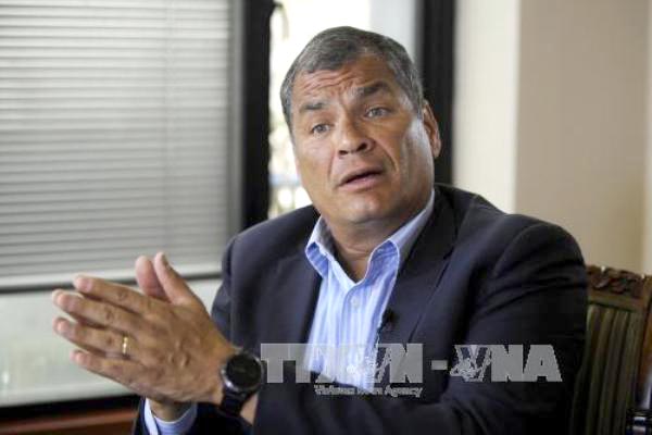 Cựu Tổng thống Rafael Correa tại cuộc phỏng vấn báo chí ở Quito ngày 19-1