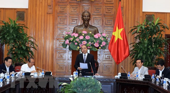 Ủy viên Bộ Chính trị, Thủ tướng Chính phủ, Bí thư Ban cán sự Đảng Chính phủ Nguyễn Xuân Phúc phát biểu