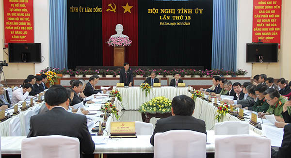 Quang cảnh Hội nghị Tỉnh ủy Lâm Đồng lần thứ 13 (tháng 4-2018)