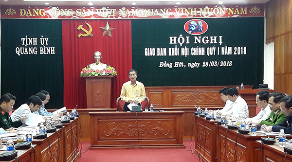 Hội nghị giao ban khối Nội chính Quý I-2018 tỉnh Quảng Bình