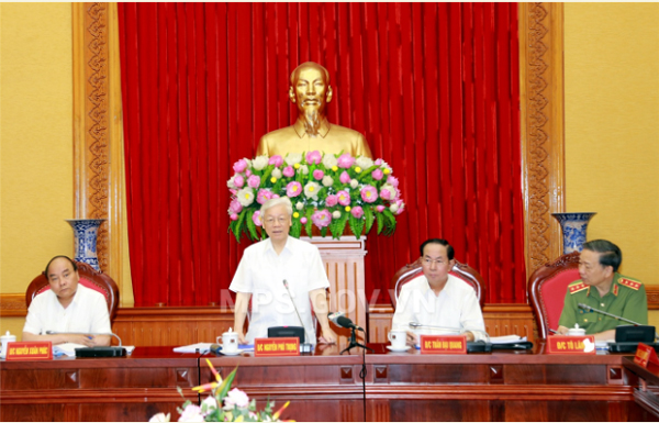Đồng chí Nguyễn Phú Trọng, Tổng Bí thư Ban Chấp hành Trung ương Đảng Cộng sản Việt Nam, Ủy viên Ban Thường vụ Đảng ủy Công an Trung ương phát biểu tại Hội nghị