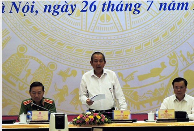 Phó Thủ tướng Thường trực Chính phủ Trương Hòa Bình phát biểu tại Hội nghị sơ kết 6 tháng đầu năm 2018 của Ban Chỉ đạo 138/CP và Ban Chỉ đạo 389 quốc gia