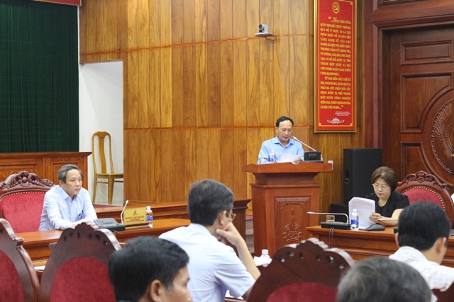 Đồng chí Trần Hải Châu, Ủy viên Ban Thường vụ Tỉnh ủy, Trưởng Ban Nội chính Tỉnh ủy Quảng Bình phát biểu tại buổi làm việc