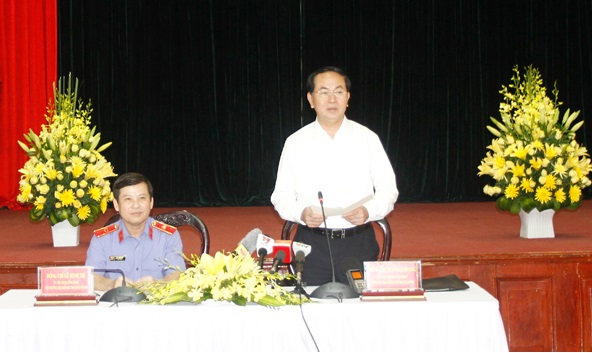 Chủ tịch nước Trần Đại Quang phát biểu chỉ đạo tại buổi làm việc với Viện kiểm sát nhân dân tối cao ngày 09-8-2016