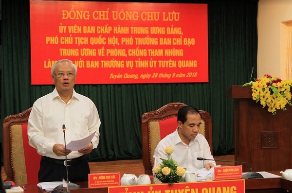 Đồng chí Uông Chu Lưu, Ủy viên Trung ương Đảng, Phó Chủ tịch Quốc hội, Phó trưởng Ban Chỉ đạo Trung ương về phòng, chống tham nhũng phát biểu kết luận
