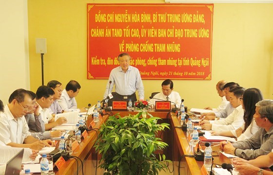 Đoàn công tác của Ban Chỉ đạo Trung ương về phòng, chống tham nhũng kiểm tra, đôn đốc công tác phòng, chống tham nhũng tại tỉnh Quảng Ngãi