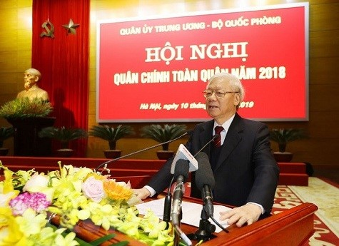 Tổng Bí thư, Chủ tịch nước Nguyễn Phú Trọng, Bí thư Quân ủy Trung ương phát biểu chỉ đạo Hội nghị