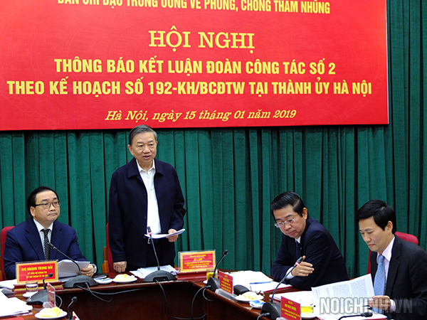 Đồng chí Tô Lâm, Ủy viên Bộ Chính trị, Bộ trưởng Bộ Công an, Phó trưởng Ban chỉ đạo Trung ương về phòng, chống tham nhũng phát biểu kết luận