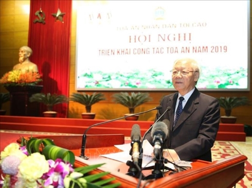 Tổng Bí thư, Chủ tịch nước Nguyễn Phú Trọng phát biểu tại Hội nghị triển khai công tác Toà án năm 2019