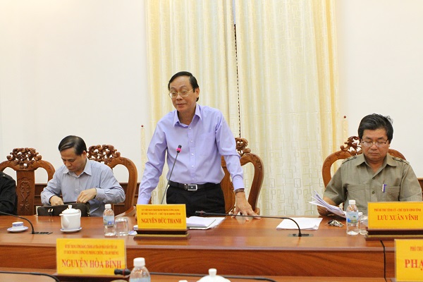 Đồng chí Nguyễn Đức Thanh, Uỷ viên Trung ương Đảng, Bí thư Tỉnh ủy, Chủ tịch HĐND tỉnh Ninh Thuận phát biểu tại buổi làm việc