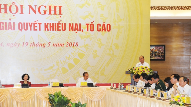 Thủ tướng Nguyễn Xuân Phúc phát biểu tại Hội nghị về giải quyết khiếu nại, tố cáo (tháng 5-2018)