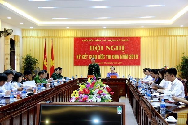 Hội nghị ký giao ước thi đua năm 2019 giữa Khối Nội chính với Lực lượng vũ trang tỉnh Nghệ An (tháng 2-2019)