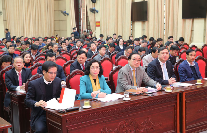 Các đại biểu dự Hội nghị triển khai nhiệm vụ trọng tâm công tác nội chính, phòng, chống tham nhũng và cải cách tư pháp năm 2019 thành phố Hà Nội