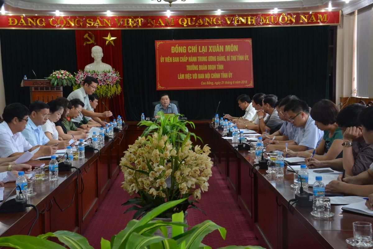 Đoàn công tác của Ban Thường vụ Tỉnh ủy làm việc với Ban Nội chính Tỉnh ủy Cao Bằng