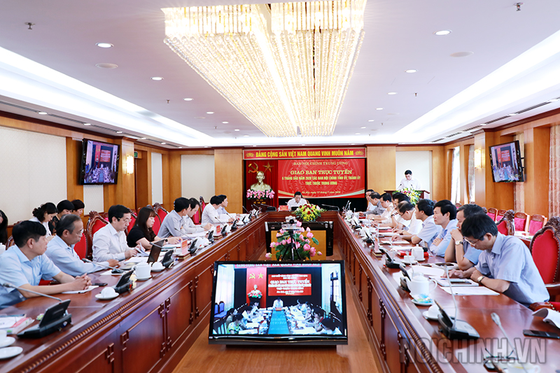 Hội nghị giao ban trực tuyến 6 tháng đầu năm 2020 các ban nội chính tỉnh ủy, thành ủy trực thuộc Trung ương điểm cầu Ban Nội chính Trung ương.