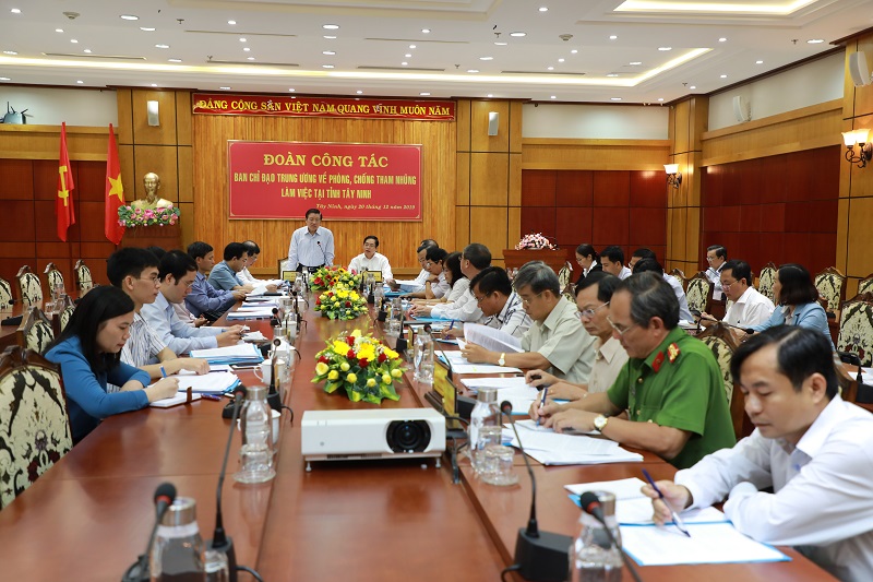 Đoàn công tác của Ban Chỉ đạo Trung ương về phòng, chống tham nhũng làm việc tại tỉnh Tây Ninh