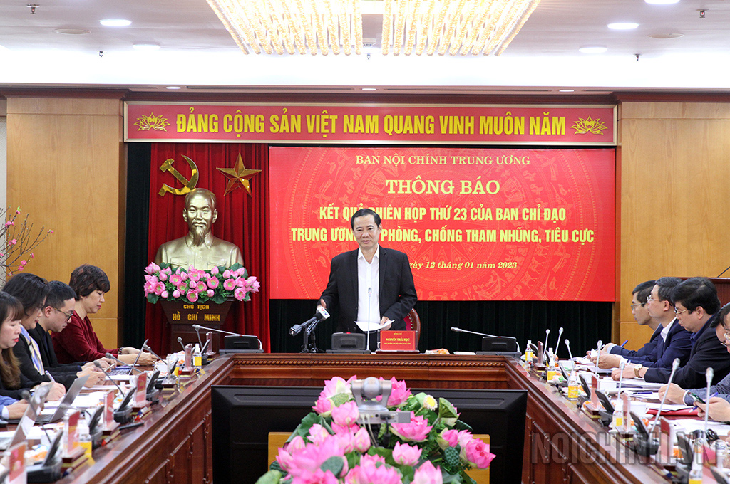 Đồng chí Nguyễn Thái Học, Phó trưởng Ban Nội chính Trung ương thông báo kết quả Phiên họp thứ 22 của Ban Chỉ đạo Trung ương về phòng, chống tham nhũng, tiêu cực