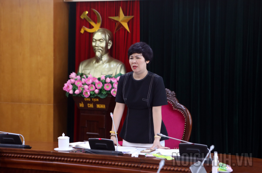 Đồng chí Phạm Thị Thu Thủy, Chủ tịch Công đoàn cơ quan Ban Nội chính Trung ương nhiệm kỳ 2023-2028 phát biểu tại Hội nghị