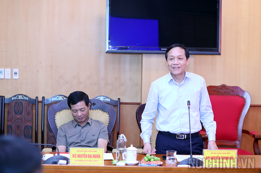 Đồng chí Nguyễn Thanh Hải, Phó Trưởng Ban Nội chính Trung ương phát biểu tại buổi lảm việc