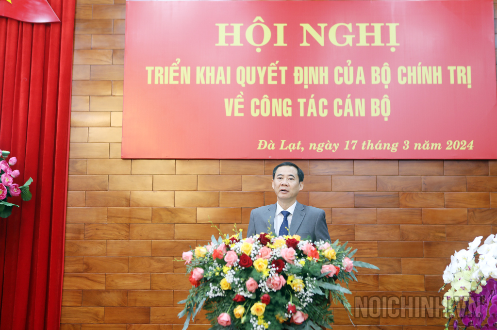 Đồng chí Nguyễn Thái Học, Quyền Bí thư Tỉnh ủy Lâm Đồng phát biểu nhận nhiệm vụ mới