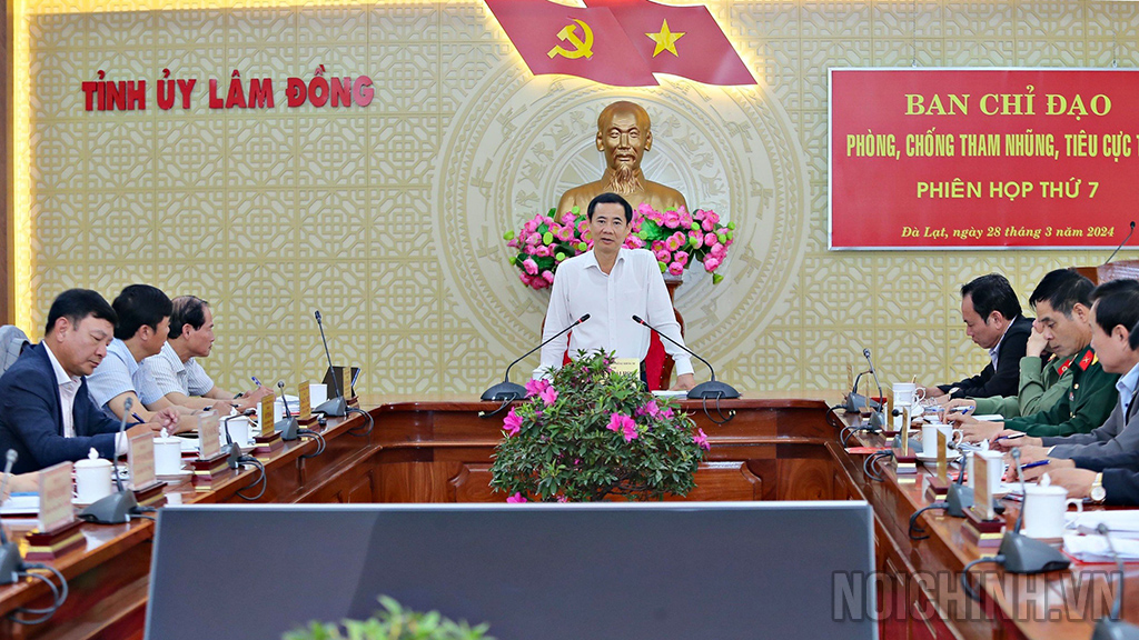 Đồng chí Nguyễn Thái Học, Quyền Bí thư Tỉnh ủy Lâm Đồng, Trưởng Ban Chỉ đạo phòng, chống tham nhũng, tiêu cực tỉnh phát biểu
