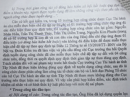 Một nội dung trong Bản kết luận số 266/KLKT-TCTHA của Tổng cục Thi hành án