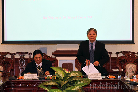 Đồng chí Hà Hùng Cường, Bộ trưởng Bộ Tư pháp phát biểu tại buổi làm việc